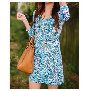 Lilly Pulitzer Juliet Dress XS Shorely Blue Hippy Happy Shake Pima Coastal